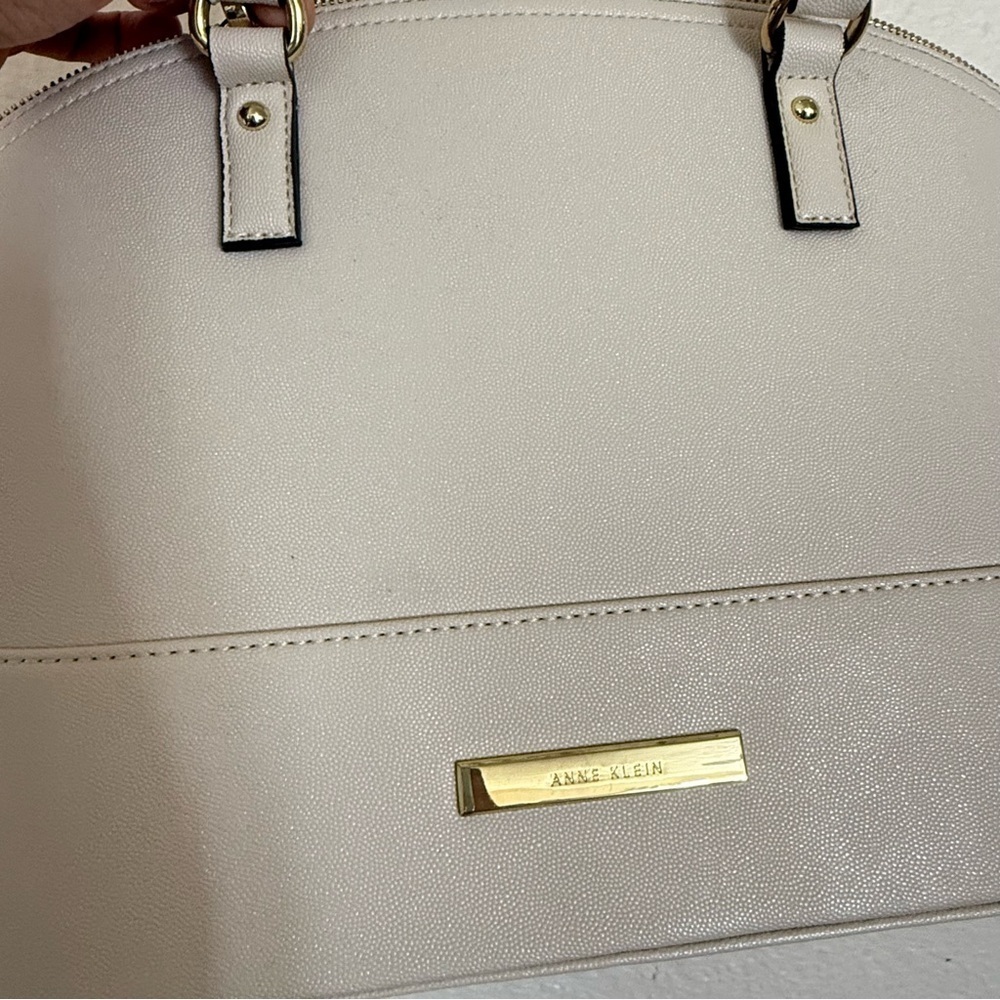 Anne Klein Shimmer Down Dome Satchel Off White Double Handle Minimalist Purse - Picture 3 of 8